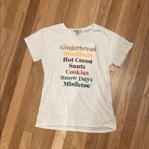 White Graphic Tee with Festive Text